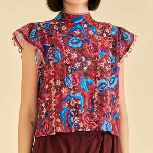 Farm Rio Floral Blush Birds Blouse
